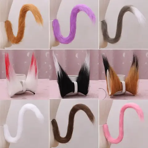 Cat Fox Fur Ears Hair Clip Long Tail Headwear     Birthday Gift   Anime Cosplay Costume Halloween Christmas