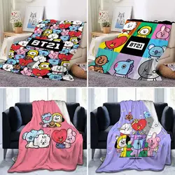 Kawaii Bt21 Blanket Cartoon Home Lightweight Flannel Soft Warm Throw Blanket Suitable for Bed Sofa Travel Camping Office Chair