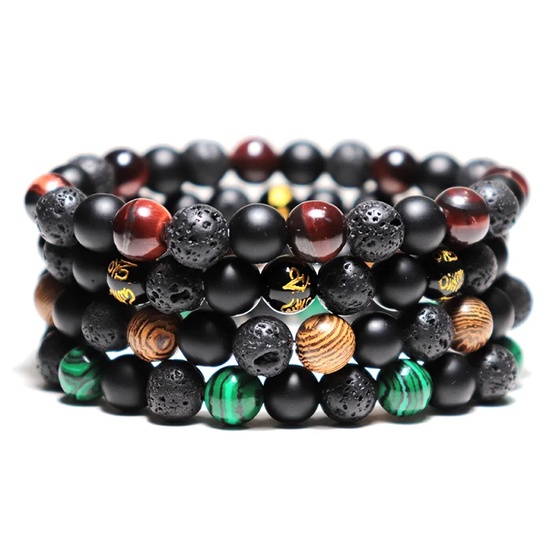 Fashion Handmade Natual Stone Beads Buddha Bracelet Charm Tiger Eye/ Wooden/Malachite/Obsidian Braclet For Women Men Yoga Jewely