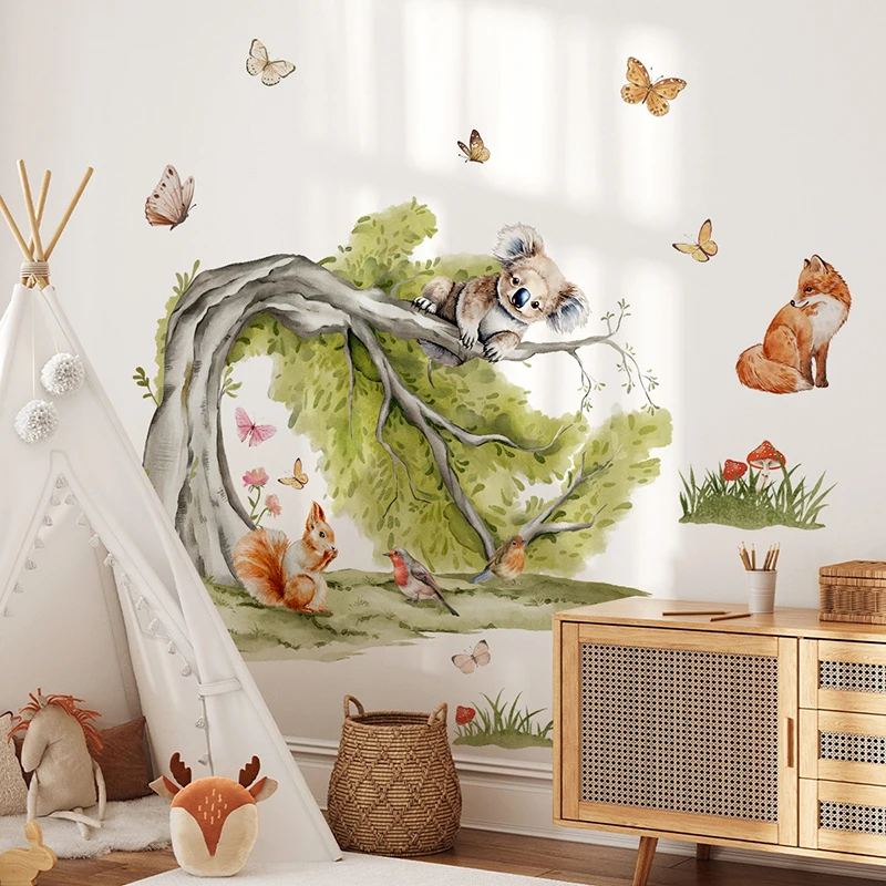 Baby Nursery Green - Jungle Large Tree Animals Wall Sticker