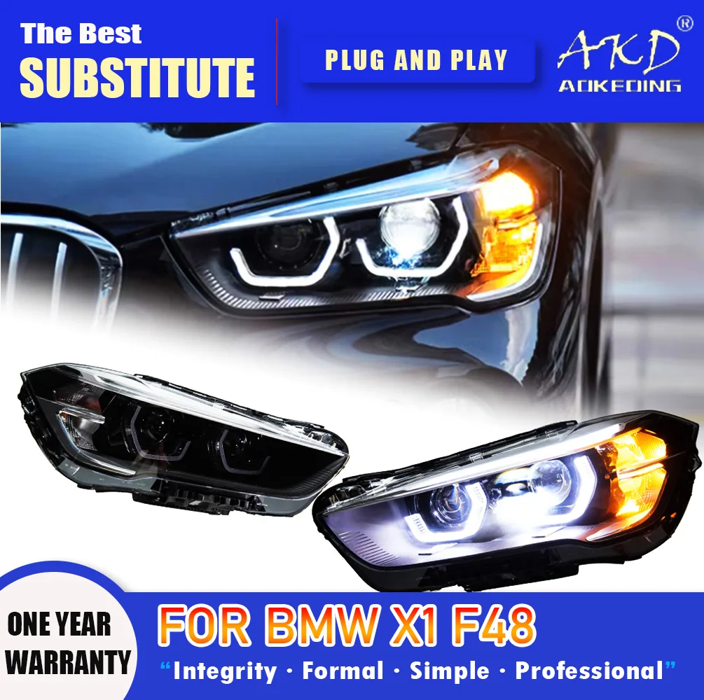 AKD Head Lamp for BMW X1 LED Headlight 2016-2019 Headlights F48 F49 DRL Turn Signal High Beam Angel Eye Projector Lens