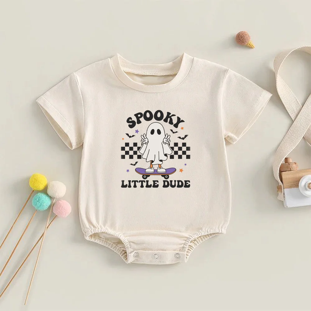 Spooky Little Dude Retro Boy Romper Cute Halloween Baby Bubble Rompers Halloween Baby Clothes First Halloween Outfit