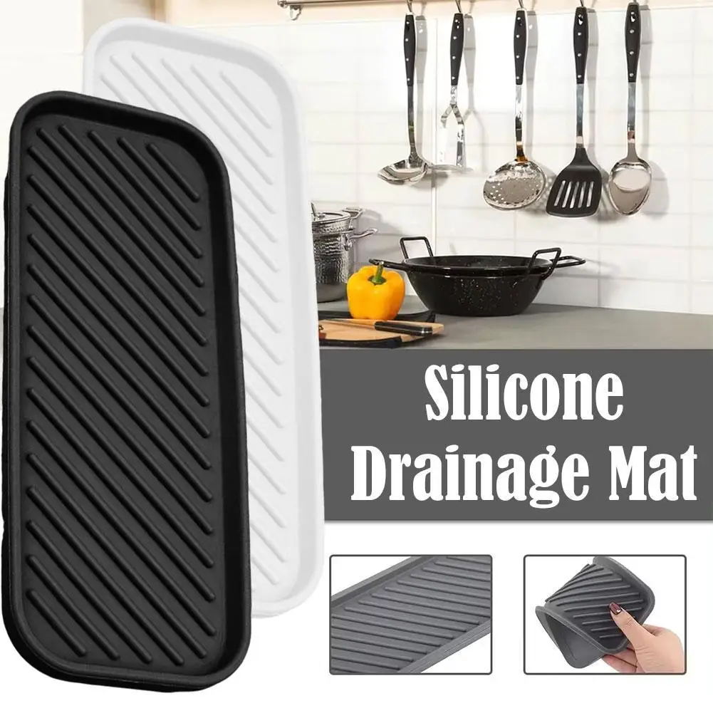 Silicone Draining Board Mat Dish Drying Pad Folding Heat Resistant Rectangle Eco-friendly Drainer For Kitchen Pot Cup S0x4