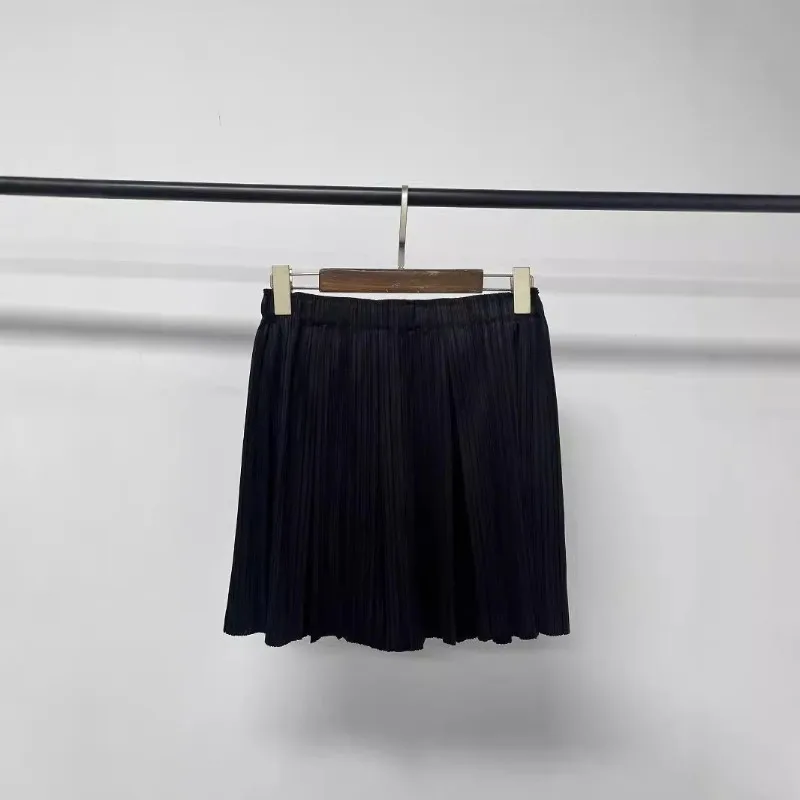 夏三宅プリーツカジュアルルーズワイドレッグカジュアル女性ショーツハイウエストスリム大ストレッチスウェットパンツしわのない幾何学模様