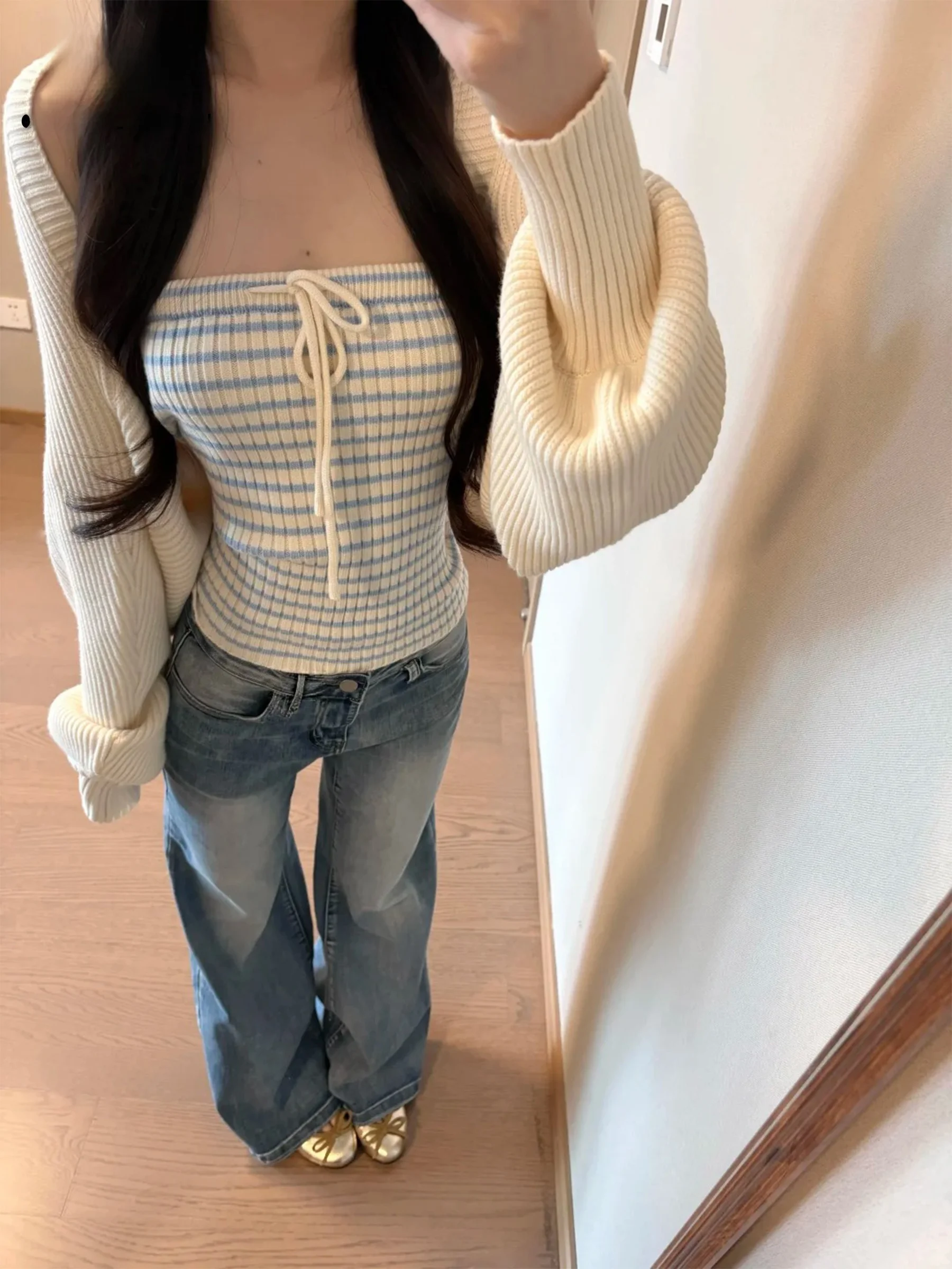 

American Style High Waist Wide Leg Jeans Women's Summer Loose Slimming Floor-Length Pants Casual Cotton Polyester Blend