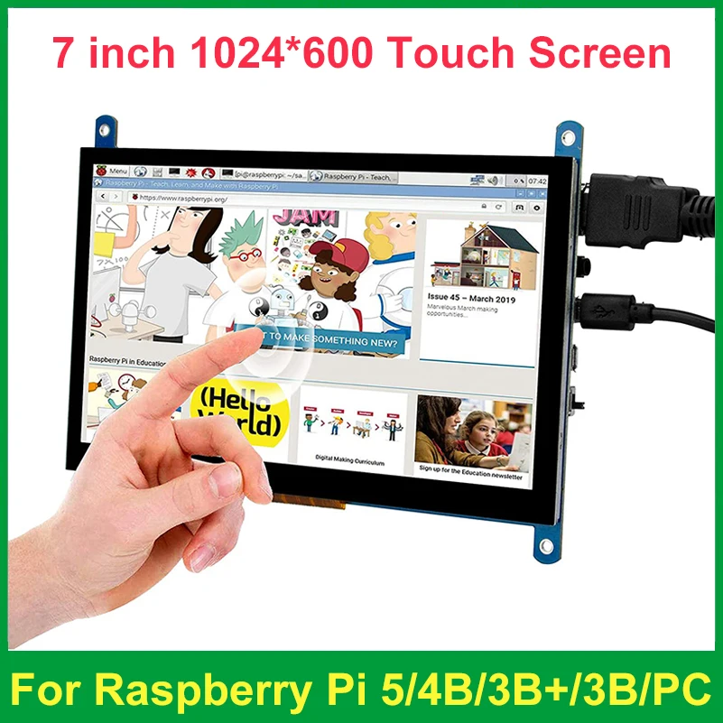 

Raspberry Pi 4 сенсорный экран 7 дюймов HDMI-совместимый дисплей 1024x60 0 ЖК-дисплей для Raspberry Pi 5 4B 3B + 3B ПК Orange Pi