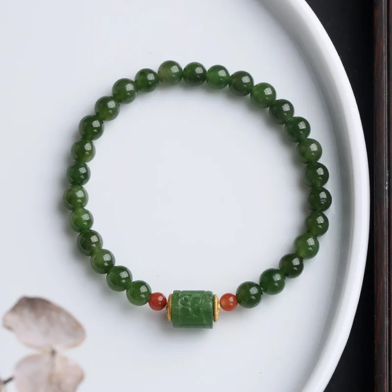 

Natural Jasper Jade Round Bead Bracelet Elastic Gemstones Amulets Designer Vintage South Red Agate Bracelets for Women Green A