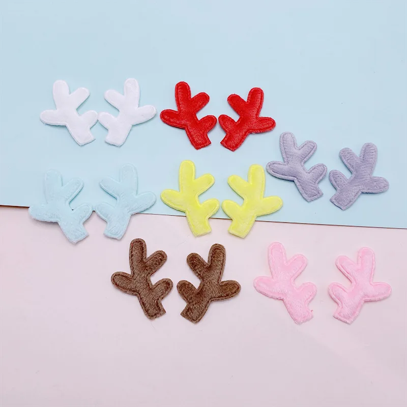 50Pairs/Lot 2.8*3.5CM Two Side Felt 3D Deer Antler Padded Appliques For DIY Christmas Ornaments Hair Clip Decoration Patches