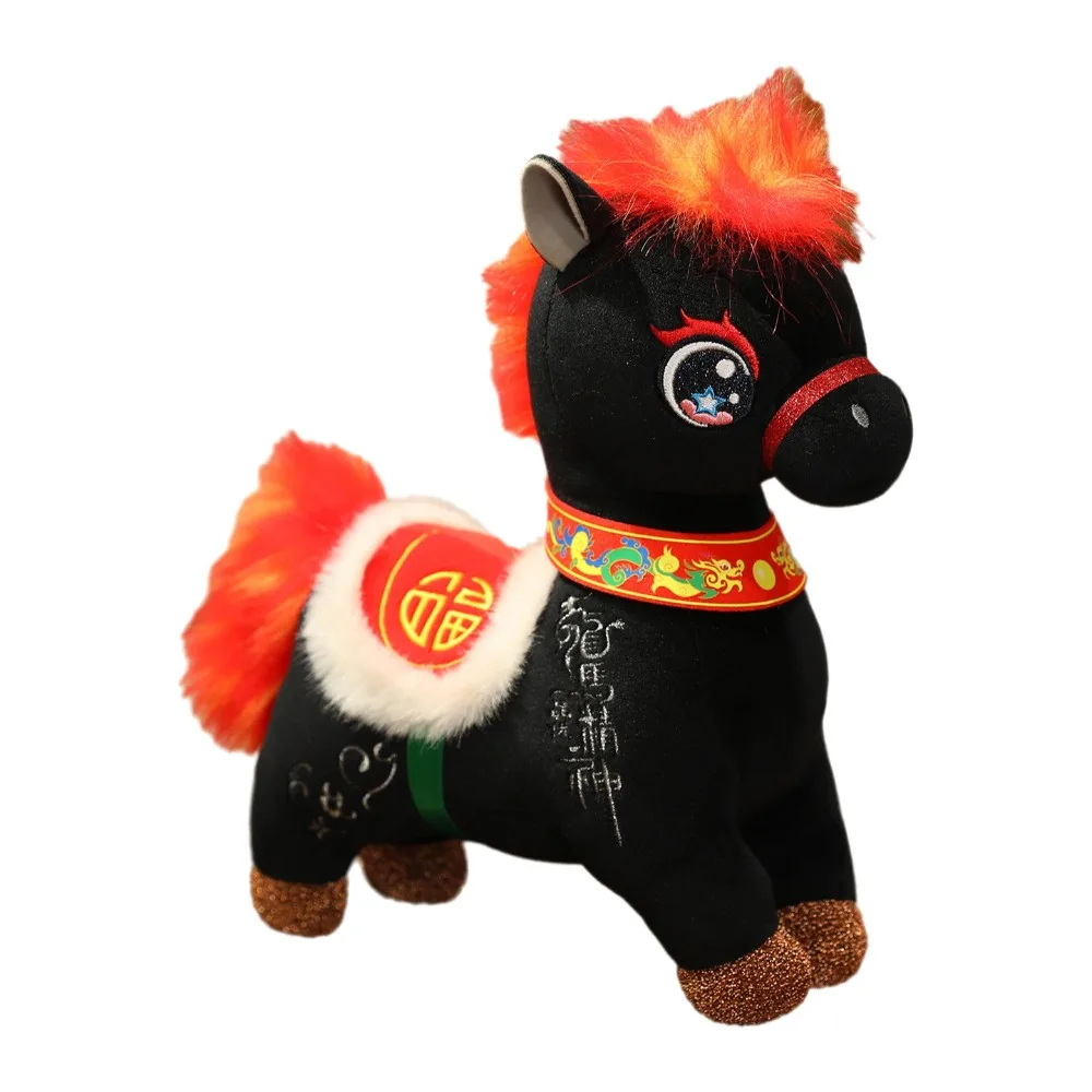 Kawaii Horse Fluffy Chinese Style Zodiac Pony Figurine Cotton Filled 17/22/26/32cm Cartoon Steed Festive Decor