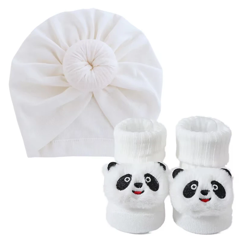 

2 шт./компл., детская шляпа в форме пончика, индийская шляпа, носки, хлопковая шапочка для новорожденных, однотонный чепчик для девочек и мальчиков, подарки для детского душа, От 0 до 6 месяцев