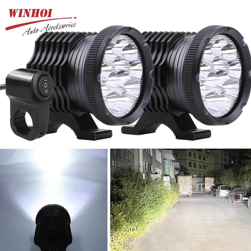 12 LED Motorcycle Headlight High Flash Beam Auxiliary LED Motorcycle Headlight with Switch for Motorbike Scooter Spotlight