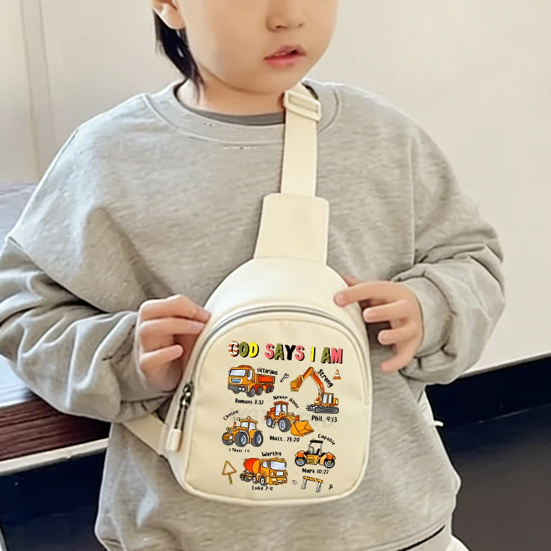 

Kids Travel Chest Bag Featuring Excavator Print Nylon Zipper Mini Crossbody Bag Cute Gift for Boys and Girls