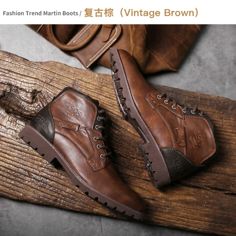 Vintage Men Boots 2024 New Autumn Winter Shoes High Quality Men\'s Leather Boots Side Zipper Men\'s Ankle Boots Large Size 39 48