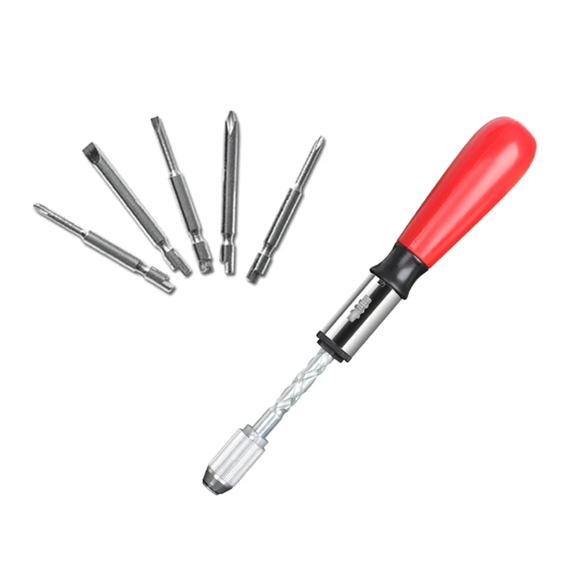 

250MM Hand Pressing Ratchet Screwdriver with 5PCS Screw Driver Bits