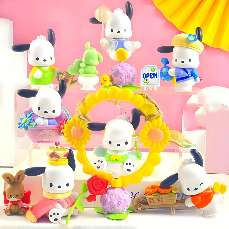 Pochacco 블라인드 박스 Kawaii Sanrio 피규어 인형 장난감 소녀 생일 선물 꽃 시리즈 피규어 홈 인테리어 크리스마스 선물