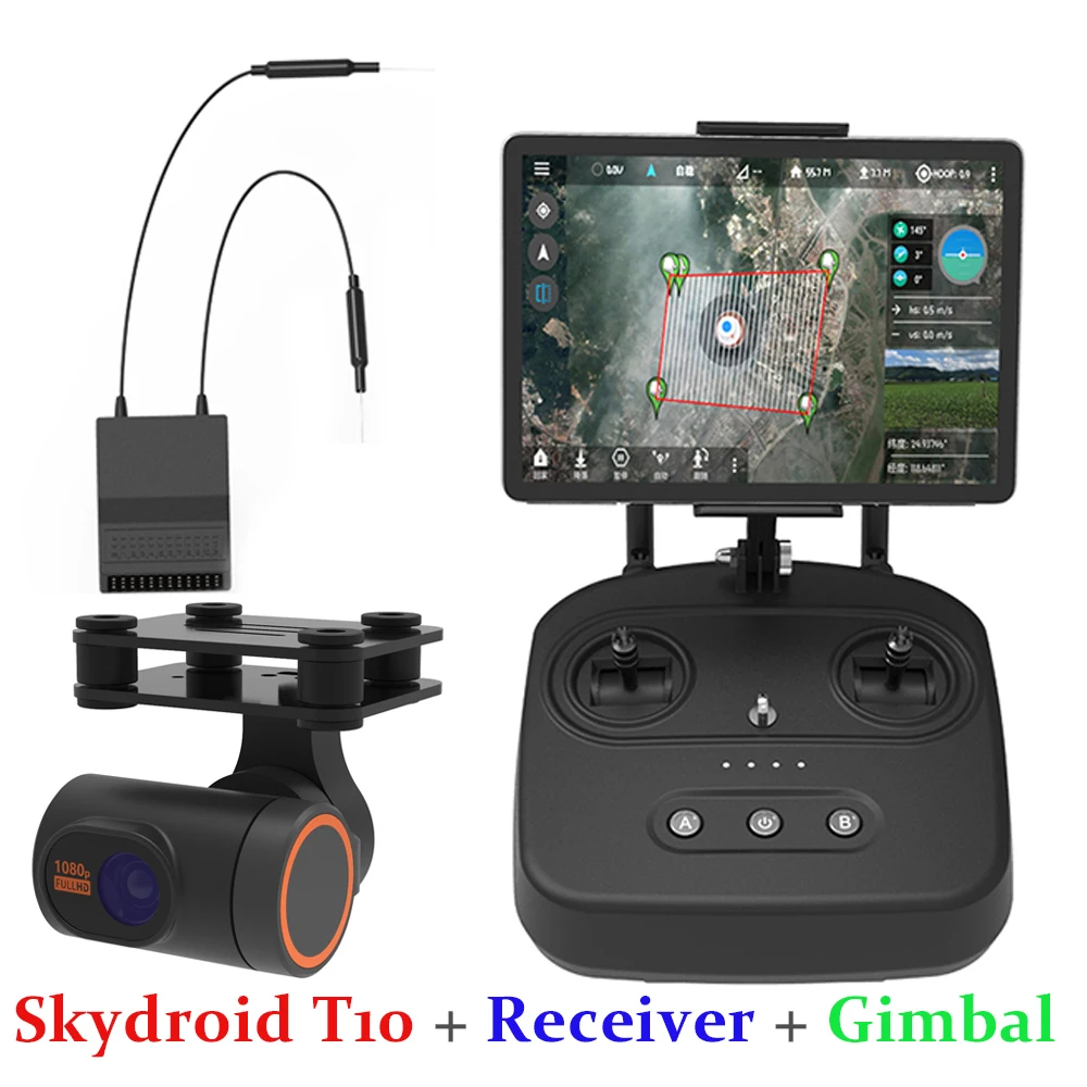 Skydroid T10 10CH 2.4GHZ FHSS Remote Control R10 Receiver PFV Camera/10km Digital Map Transmission Four-In-One Plant Protection