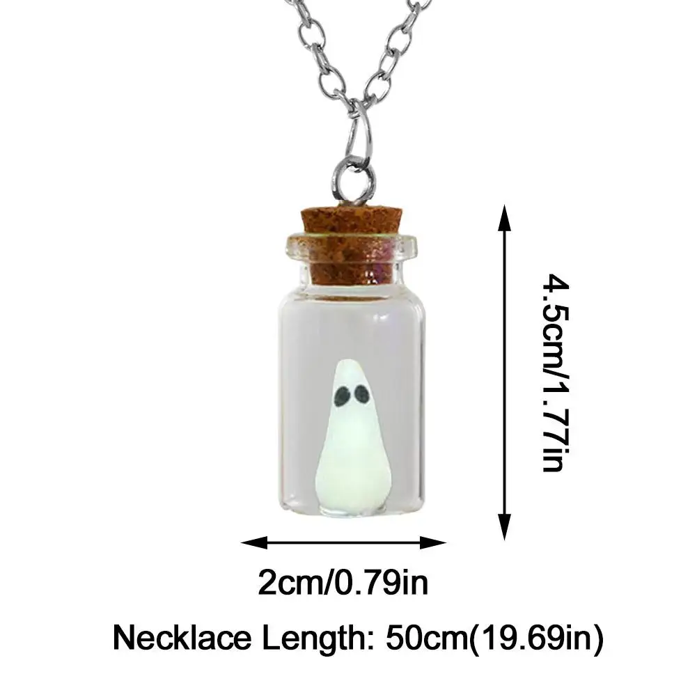 Halloween Glow Tiny Ghost in A Bottle Pendant Necklace Luminous The Adopt a ghost necklace for Women Jewelry Festival Gifts