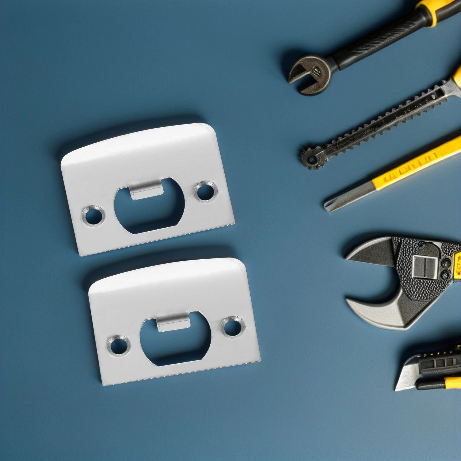 

2pcs Stainless Steel Door Reinforcement Plate Deadbolt Strike Plate Cover Hole Filler Compact Light Weight For Interior