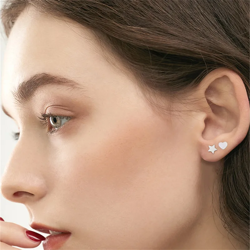 G23 Titanium Silver Color Heart Studs Earrings ASTM F136 Nose Studs Flat Star Top Lip Ring Ear Tragus Cartilage Piercing Jewelry