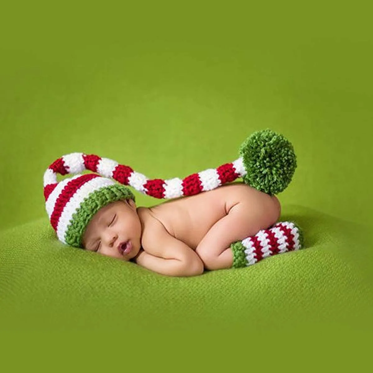 ชุดถ่ายภาพเด็กแรกเกิด หมวกและที่อุ่นขา ชุดถ่ายภาพวันหยุดคริสต์มาสสำหรับเด็กทารก อุปกรณ์ประกอบฉากถ่ายภาพเด็ก