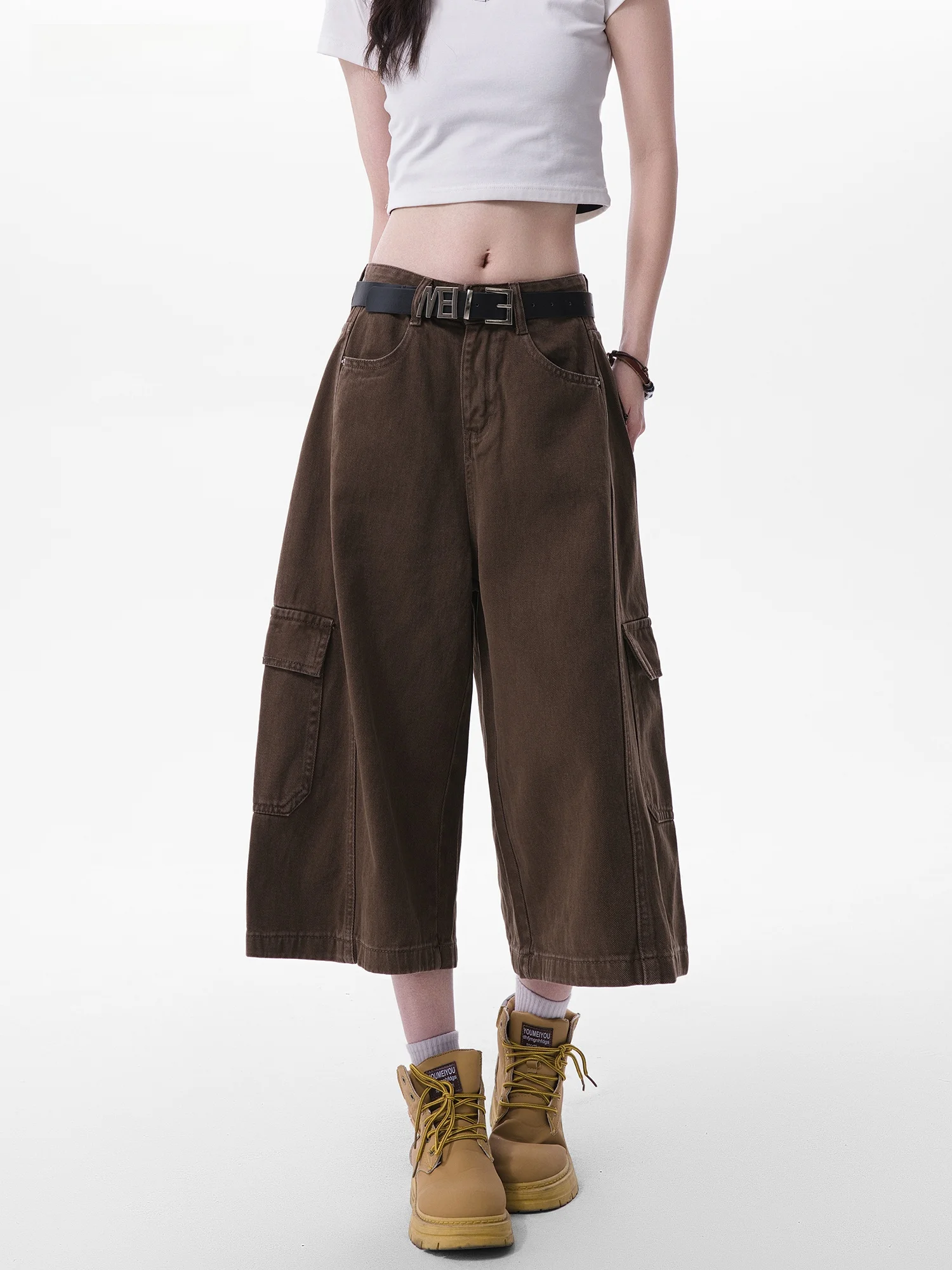 

Женские летние новые свободные широкие брюки-капри из хлопка в стиле ретро для повседневной носки и работы, уличный стиль