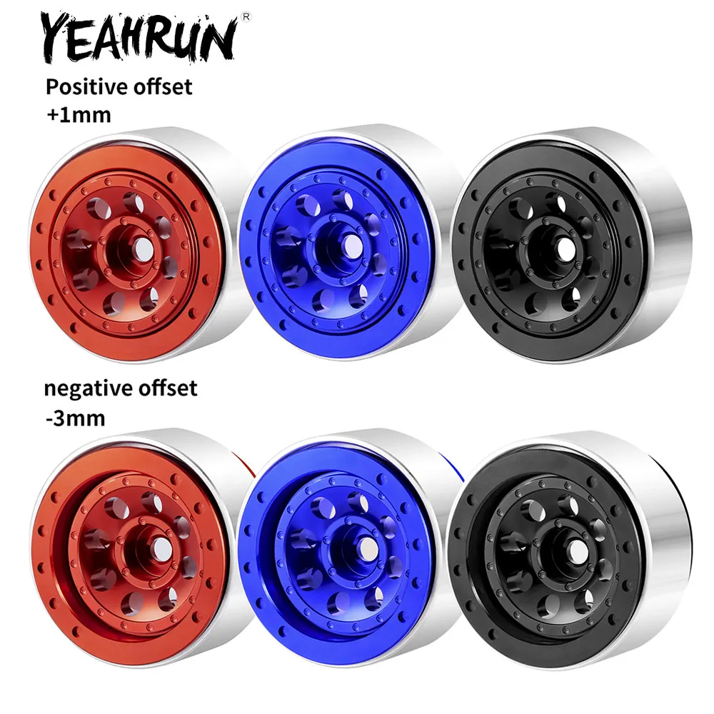 YEAHRUN Aluminum 1.0 Beadlock Wheel Rims Negative / Positive Offset for Axial SCX24 FMS FCX24 TRX-4M 1/24 1/18 RC Crawler Car