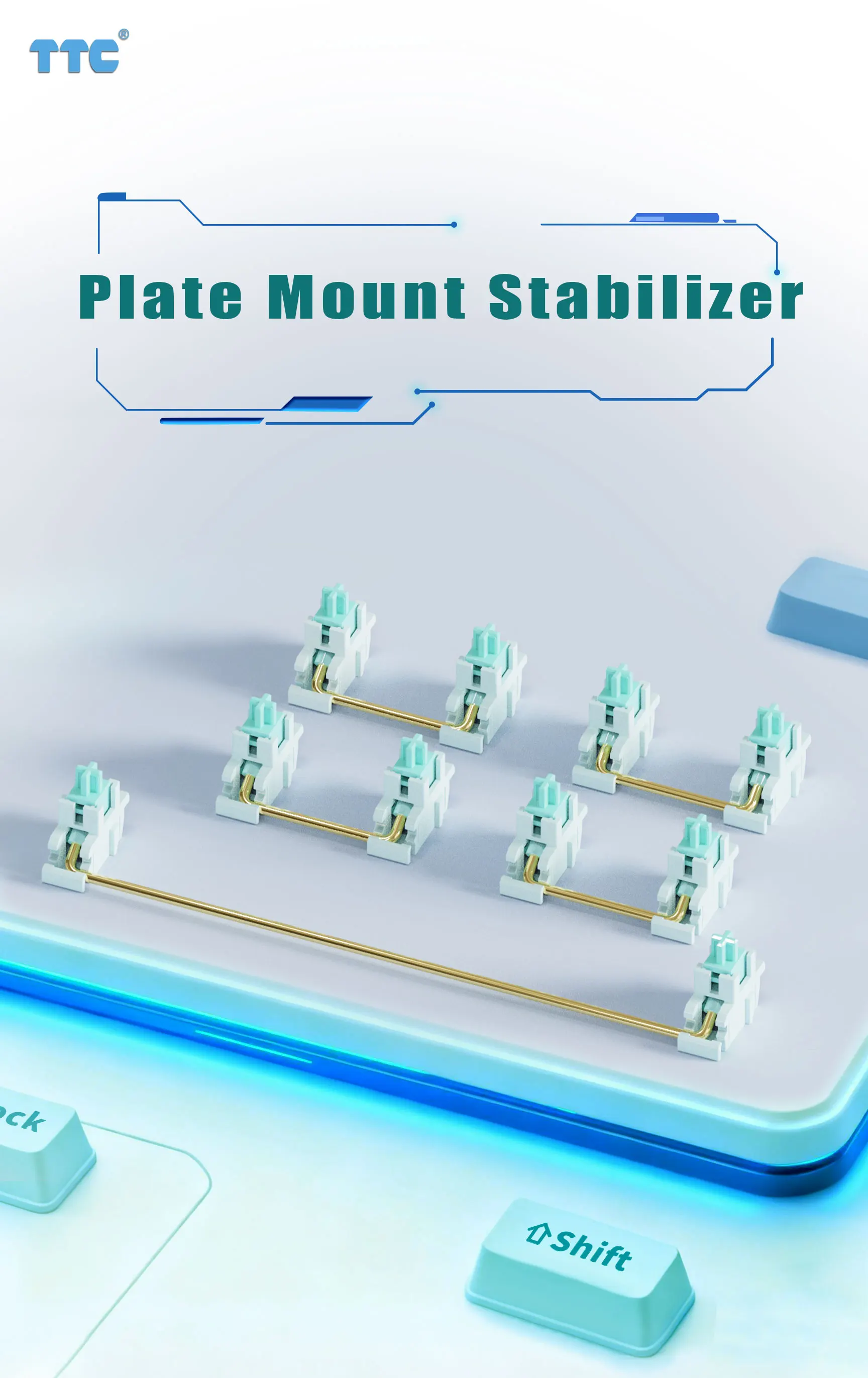 TTC Plate Mount Stabilizer, Keyboard Stabilizer 2u 6.25u (4+1PCS)- for total travel ≤3.5mm