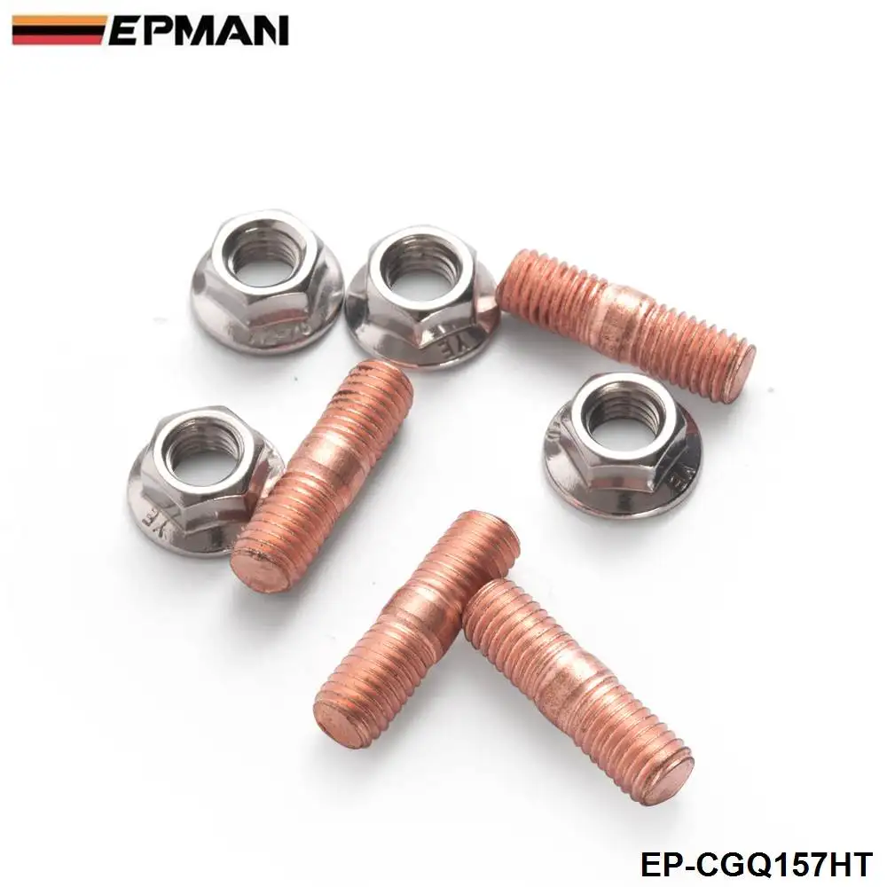 EPMAN Sport M10 x 1.50 Threaded Turbo Studs Kit Flange Nuts High Strength T3 T4 T6 Set of 4 EP-CGQ157HT