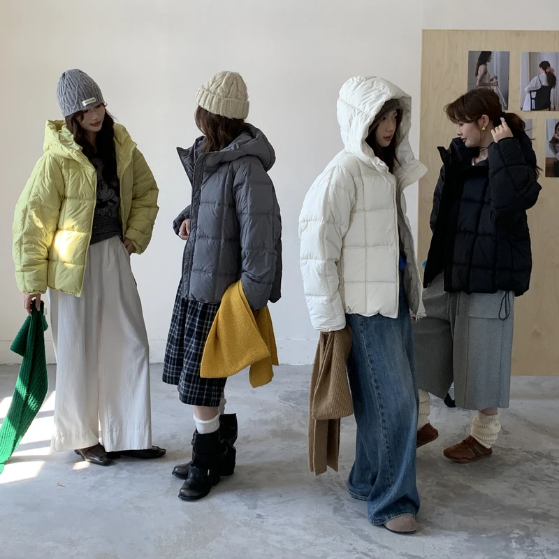 الخريف الشتاء كبيرة الحجم فضفاضة قصيرة سترات المرأة سميكة أسفل القطن مبطن فقاعة معطف 2025 جديد مقنعين طويلة الأكمام سترة منفوخة #2