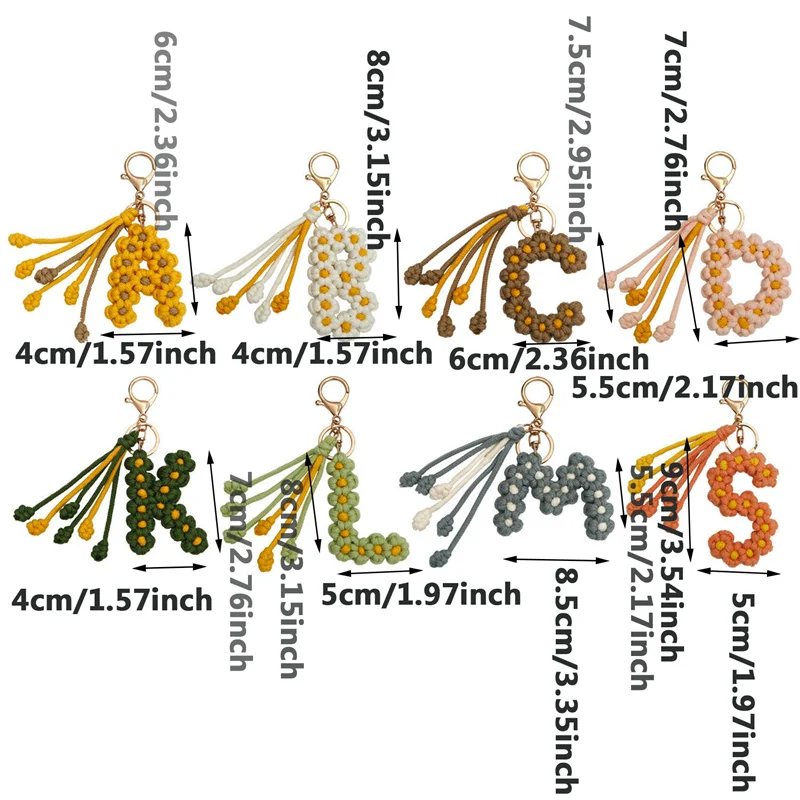 Braided Keychain Handmade Macrame Keychain Wristlet for Women Girls Braided Letter Charm Hand-woven Pendant Birthday for Purse