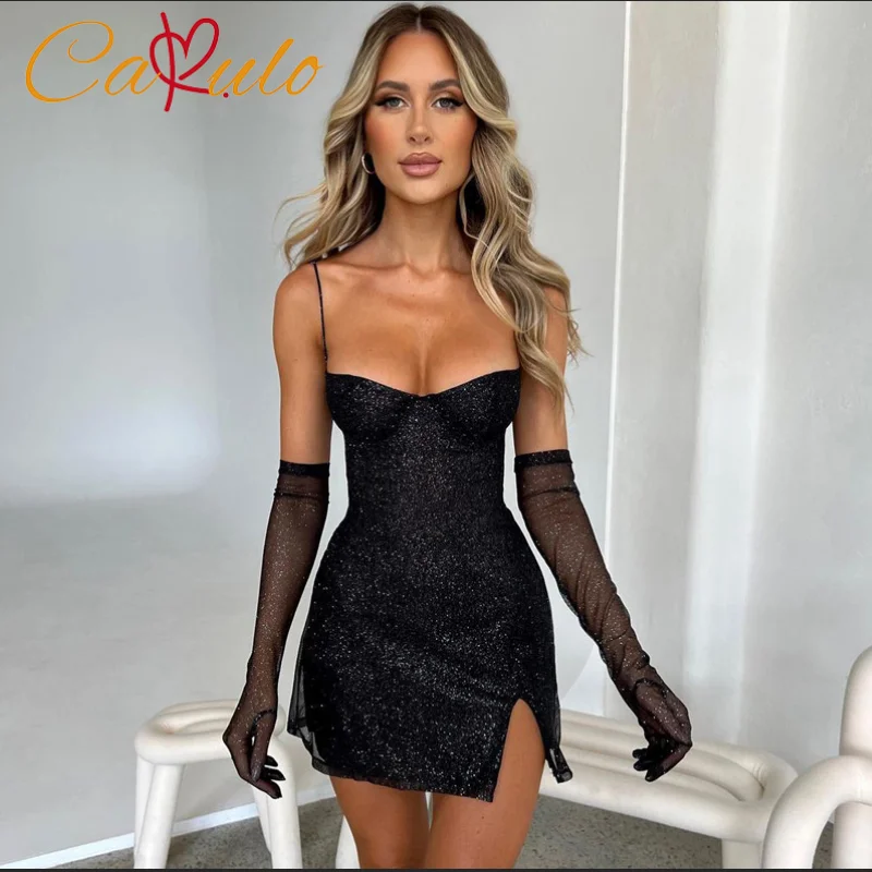 

2025 Mozision Elegant Strapless Ruffle Sexy Mini Dress For Women Fashion Off-shoulder Backless Sequins Sparkle Club Party Dress