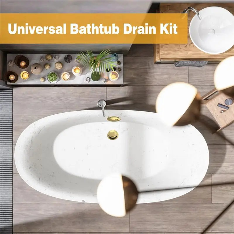 AK25-مجموعة تجاوز حوض الاستحمام الذهبي - استبدال استنزاف حوض الاستحمام العالمي مع مجموعة غطاء الفائض بفتحتين، مجموعة تحويل طرف اصبع القدم