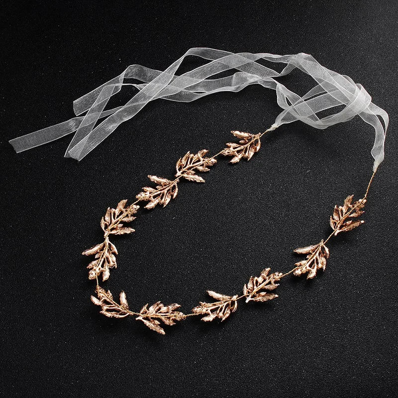 Fashion Gold Silver Color Leaves Bridal Headbands For Women Handmade Crystal Rhinestone Hairbands Head Accessories