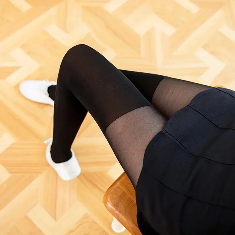 1pcs Fake Over-the-Knee Velvet Tights for Women Sheer Top and Opaque Bottom Pantyhose Female Slimming Stockings Long Socks Girls