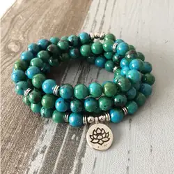 108 Mala Beads Prayer Necklace Bracelet-Chrysocolla Healing Stone Balance Calming Meditation Bracelet-Anxiety