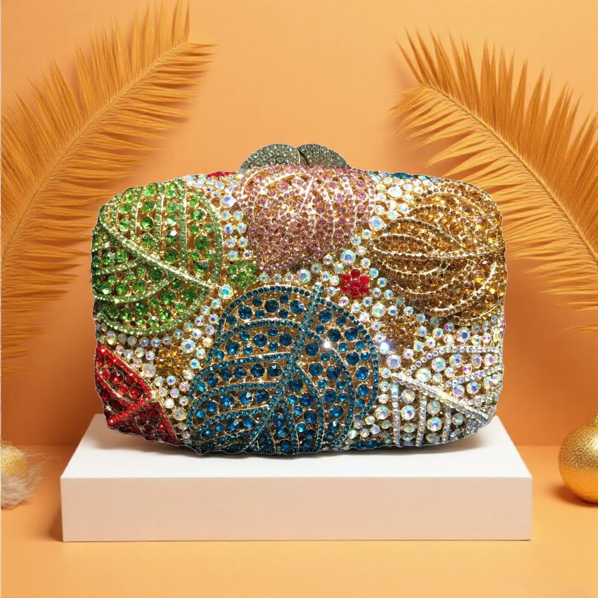Leaf Diamond Dinner Bag Hollow Metal Hard Box Crystal Banquet Full Of Diamonds Women's Luxury Handbags Bolsos De Mujer Tendencia