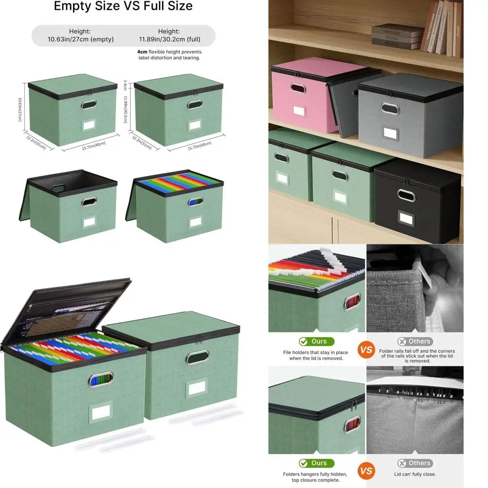 

Набор из 2 больших коробок для хранения с крышками, сетчатые корзины, органайзер для документов, папки для документов формата Letter/Legal, зеленый органайзер для важных документов