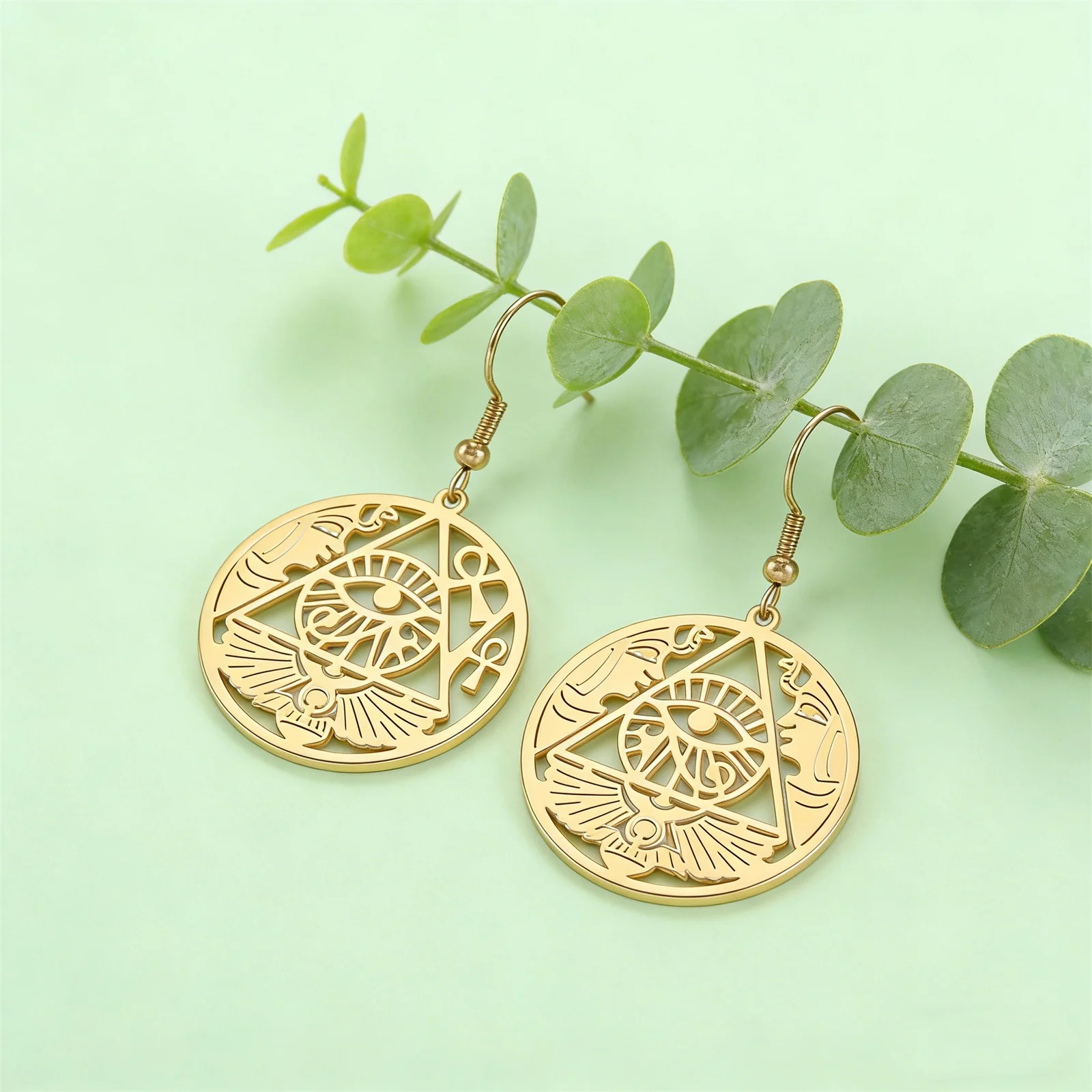 Skyrim Horus-Auge Ohrringe aus Edelstahl für Damen, Exquisiter Retro Ägyptischer Anker-Kreuz und Göttin-Ohrringe, Talisman-Schmuck