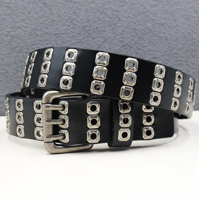 British style mens casual hip hop rock original leather belts three pin buckle belt black designer waistband women trend strapon