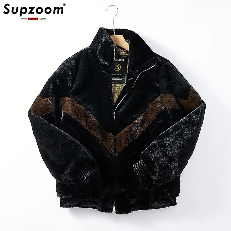 

Supzoom New Arrival Top Fashion Winter Warm Flowing Gold Mink Imitation Sheep Sheared Fur Zipper Men's Stand-Up Collar Jacket