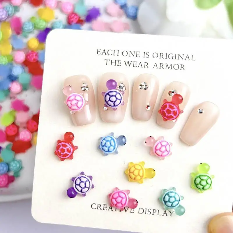 30PCS Creative Mini Turtle Nail Charms Cartoon Dopamine Colored Turtle Resin Nail Art Decorations DIY Phone Case Nails Cratfts