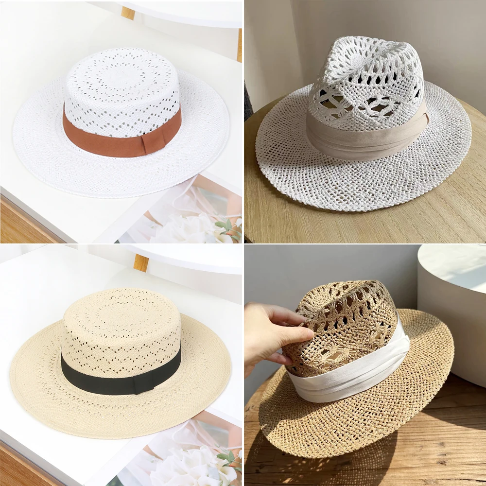 

Raffia straw hat women's bohemian straw hat women's vacation sun hat beach summer vacation jazz hat Panama sun hat