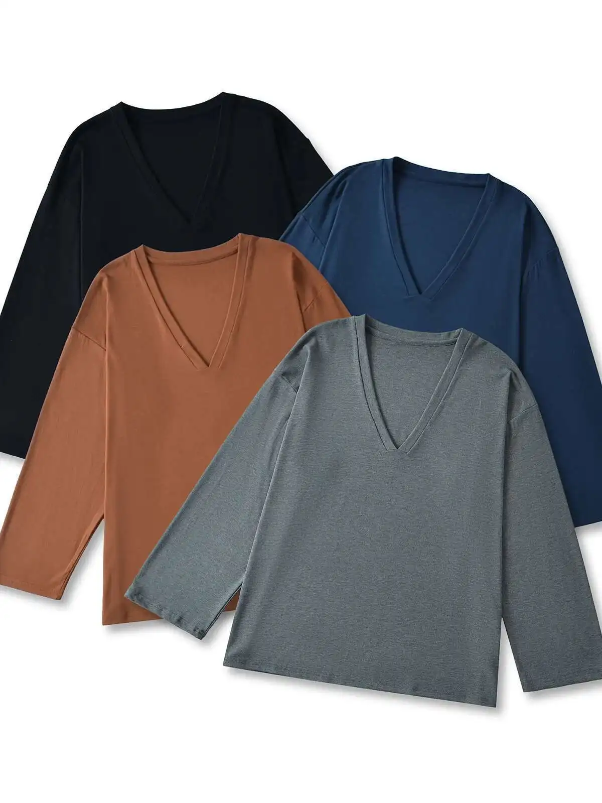 Set Kasual Longgar Baru 2024 Wanita Musim Semi/Musim Gugur Atasan Warna Polos Lengan Panjang Leher-v + Rok Panjang Pinggang Tinggi Set Dua Potong 21M2