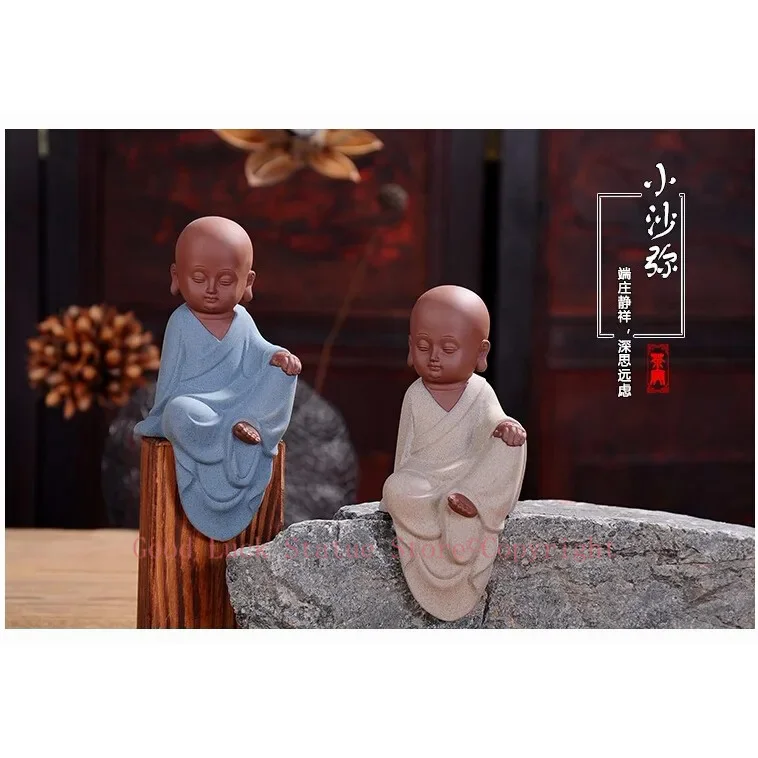 TOP Unique # Marvellous  Spiritual ART# Buddhism Buddha CHAN DAO Little Monk sand-fired porcelain pottery ART statue