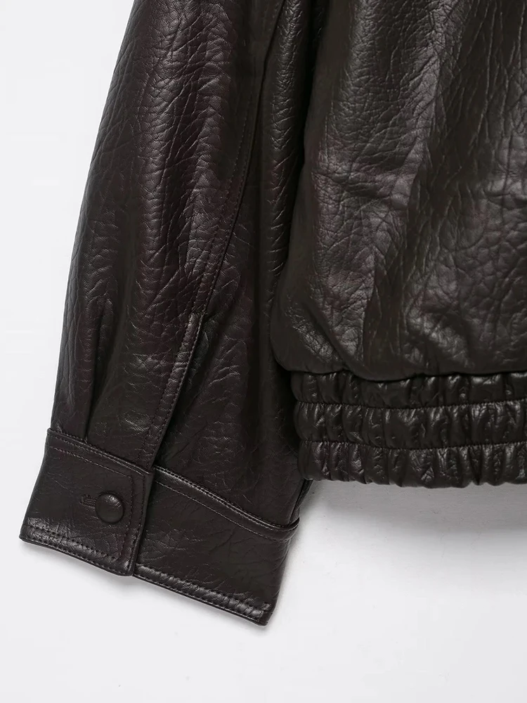 Femmes nouveau élégant col de fourrure vestes femmes à manches longues en cuir Patchwork Double boutonnage veste ample vêtements d'extérieur pour femmes