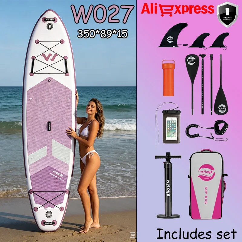 WNOVA W027 Ultralekka nadmuchiwana deska do paddleboardingu 350*89*15, deska do paddleboardingu, materiał PVC, sporty wodne dla dorosłych, joga, wędkarstwo, podróże, surfowanie na morzu
