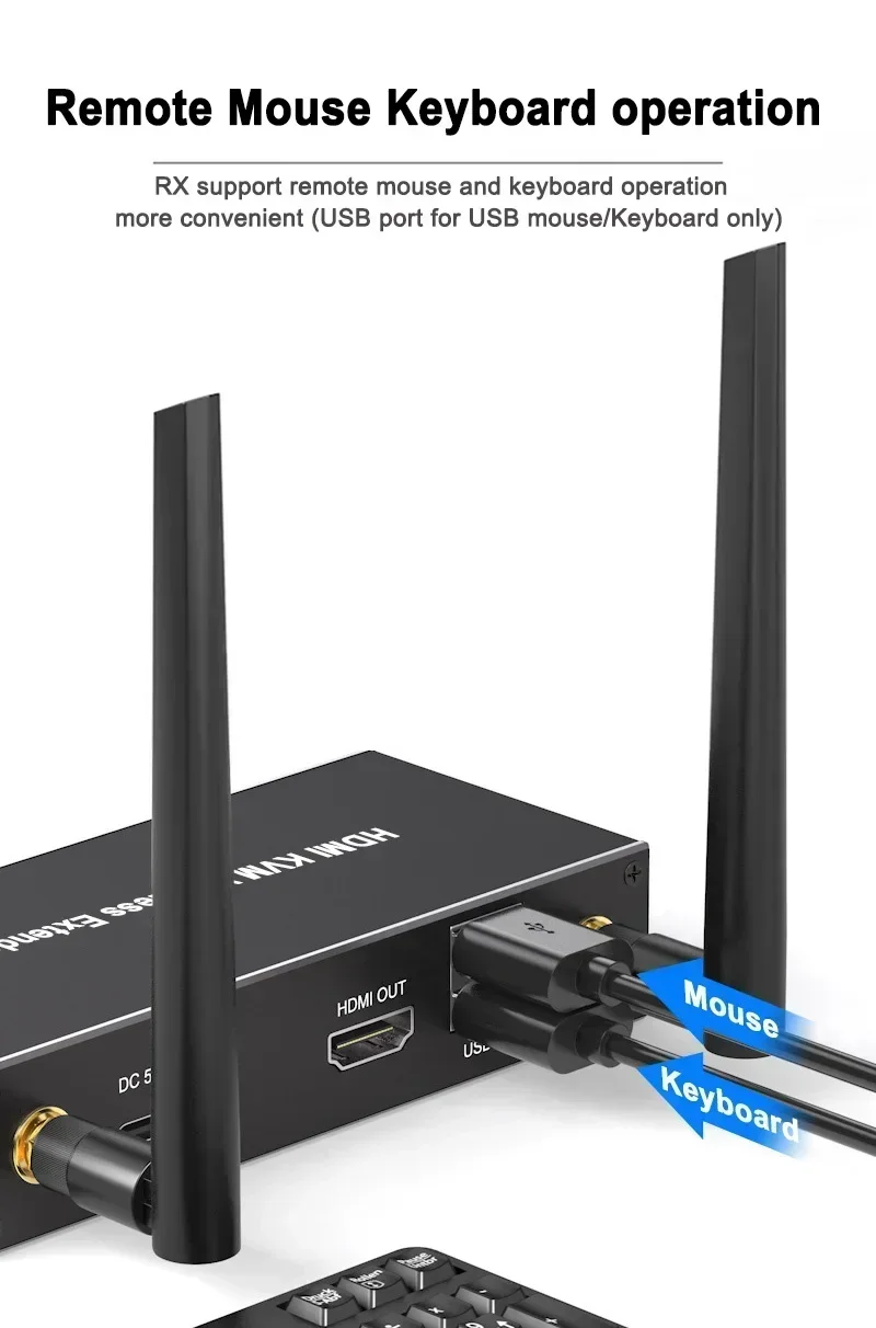 200M Wireless HDMI Transmitter and Receiver USB KVM Extender Audio Video Display Adapter Support Keyboard Mouse Laptop PC To TV