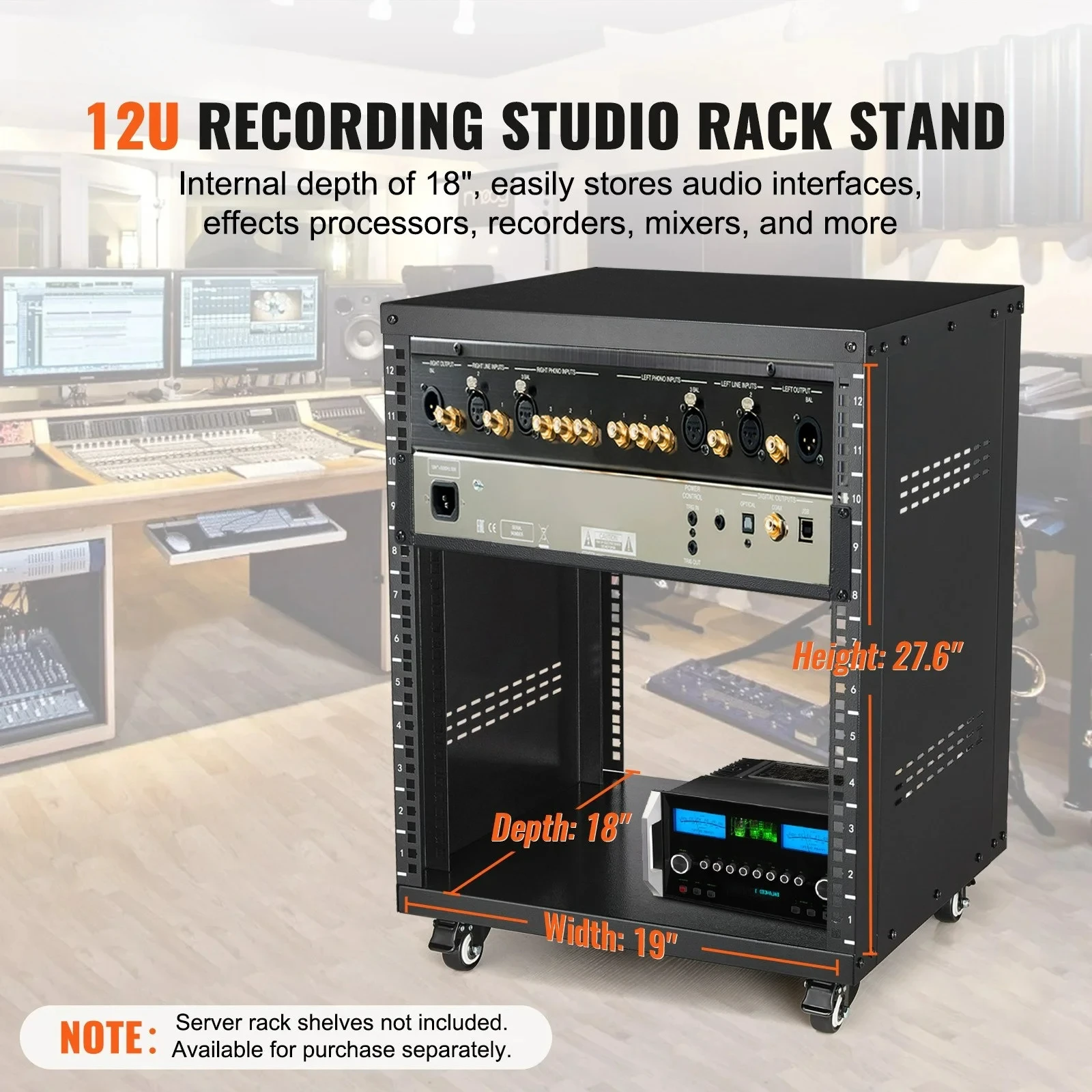 12U AV Rack Stand 500 lbs Capacity Network Stereo Recording Studio Rack