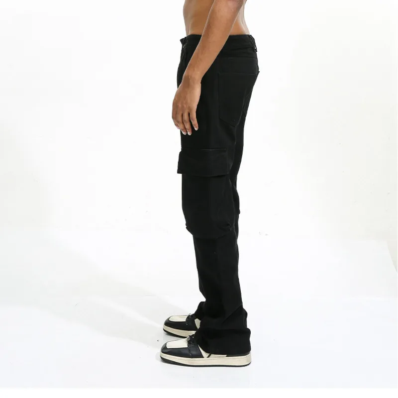 جينز رجالي موضة فور سيزونز موديل 2025 بتصميم أمريكي فيبي متعدد الجيوب بلون داكن وفضفاض بأرجل مستقيمة عصرية #4