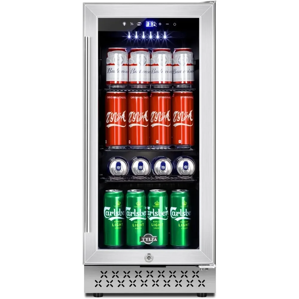 Beverage Refrigerator, 15 Inch 130 Cans Beverage Fridge, Cooler Built-in Beverage, Temperature Memory, Refrigerator Display Case